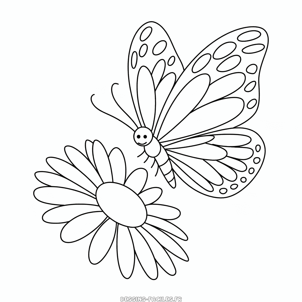 Dessin facile Papillon et fleur