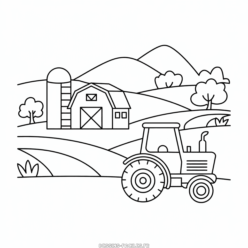 Dessin facile Paysage de ferme