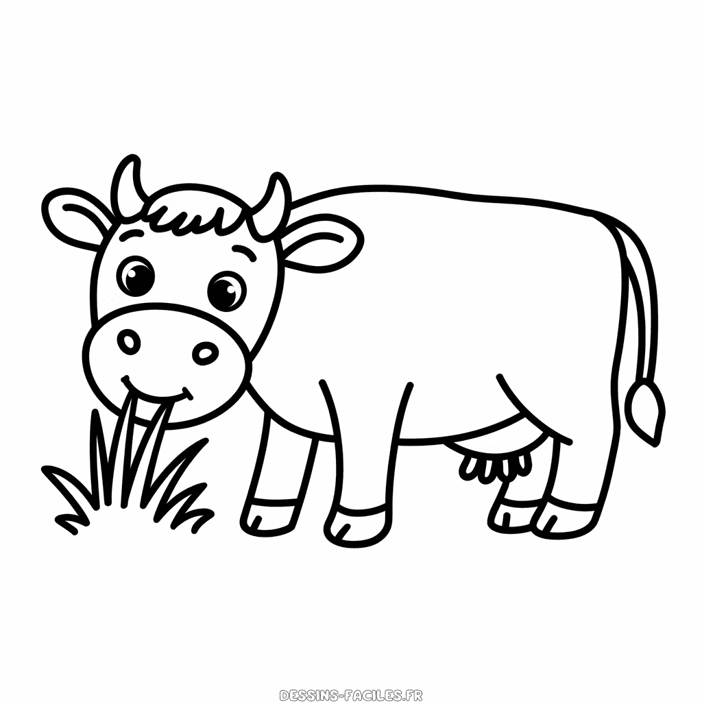 Dessin facile Vache mangeant de l'herbe