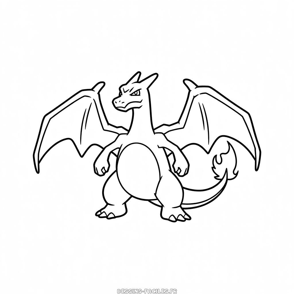 Dessin Facile Dracaufeu Noir et Blanc