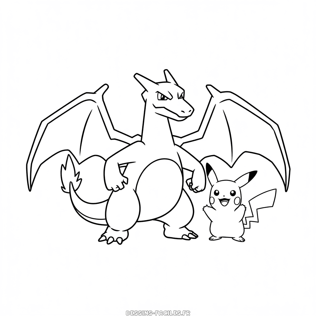 Dessin Facile Dracaufeu et Pikachu