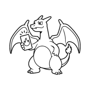 Dessin Facile Dracaufeu jouant aux Cartes Pokémon