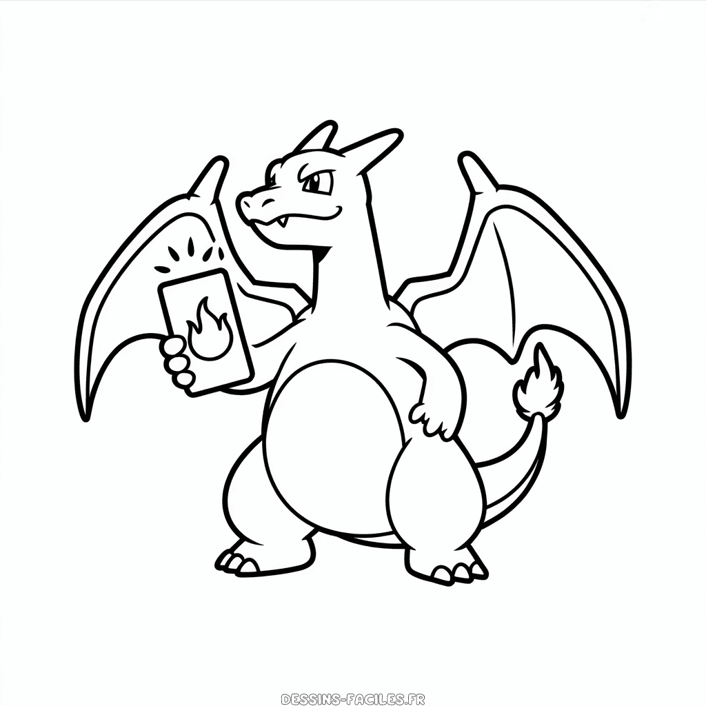 Dessin Facile Dracaufeu jouant aux Cartes Pokémon