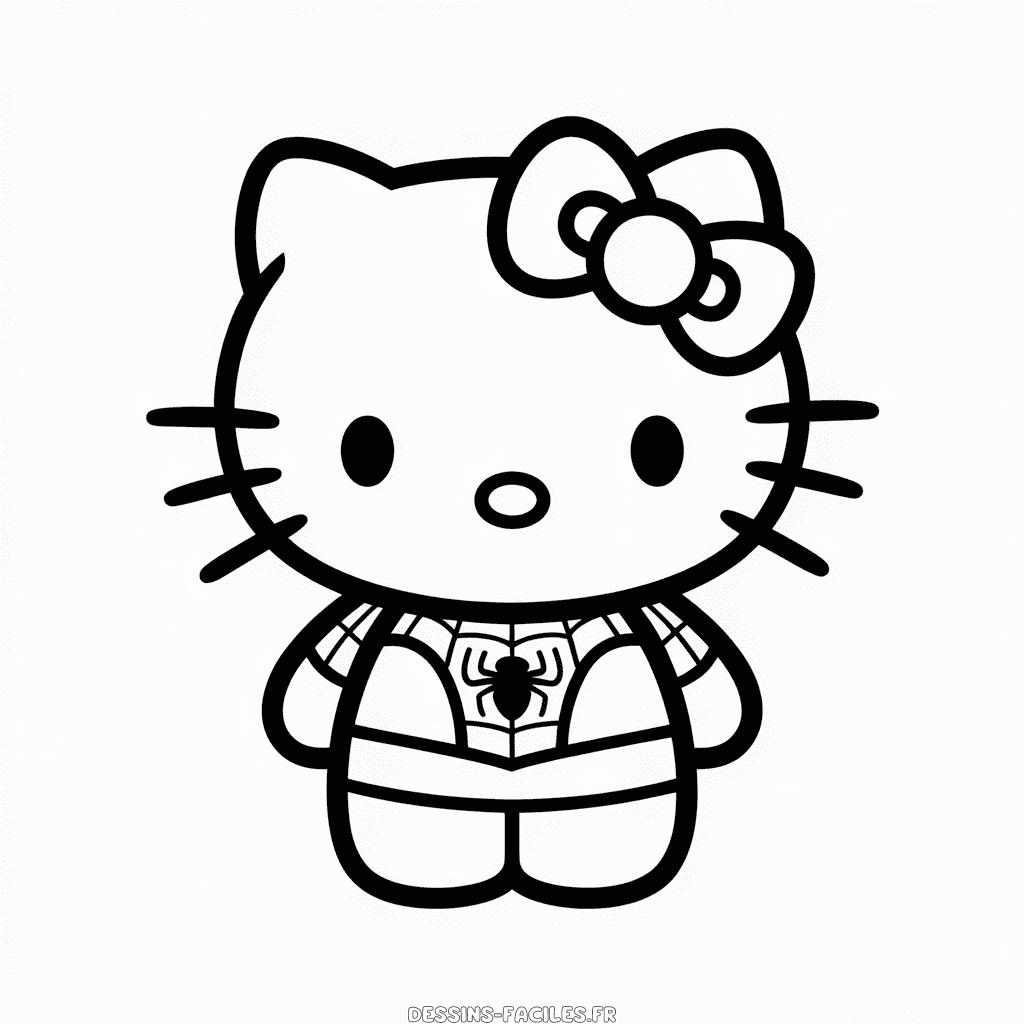 Dessin Facile Hello Kitty en costume de Spider Man