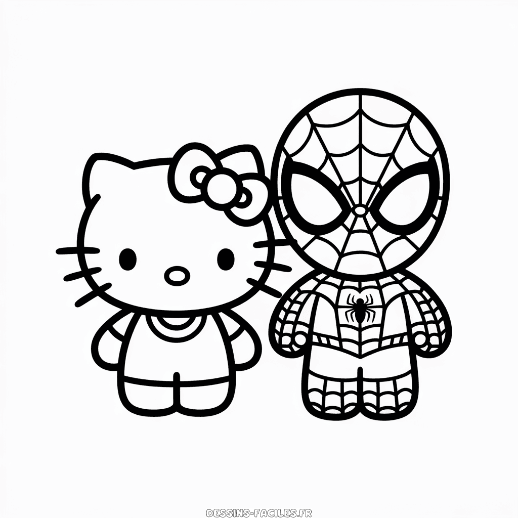 Dessin Facile Hello Kitty et Spider-Man