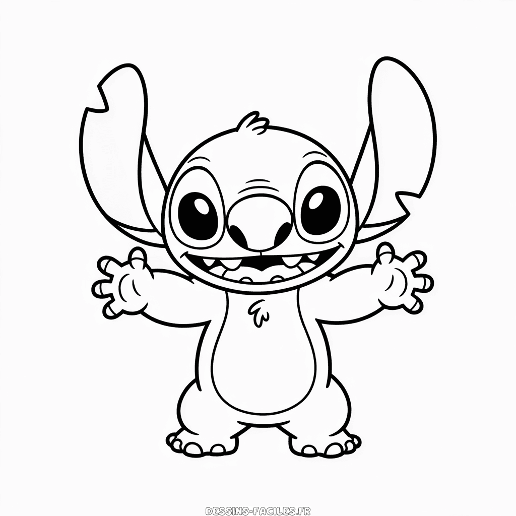 Dessin Facile Stitch en Noir et Blanc