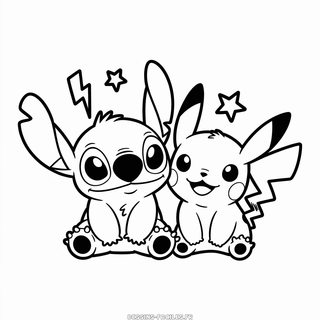 Dessin Facile Stitch et Pikachu