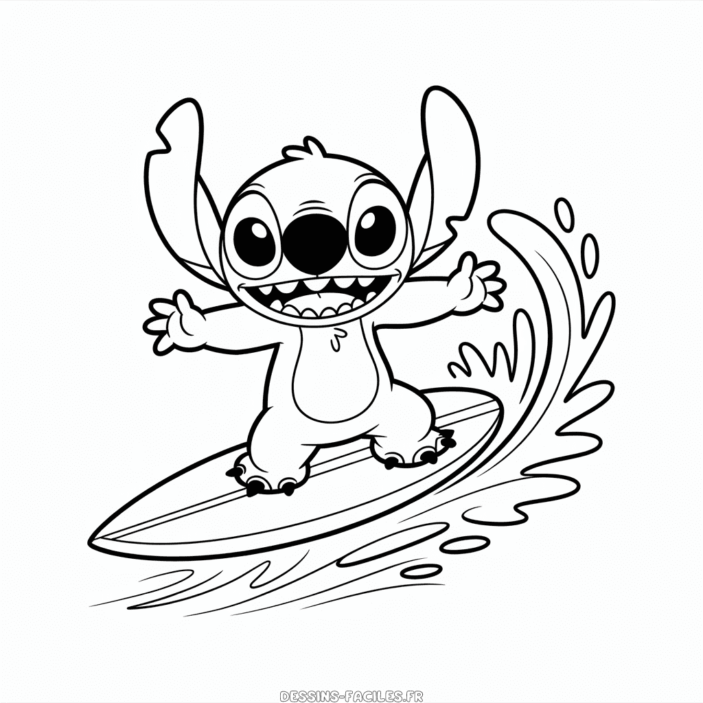 Dessin Facile Stitch fait du Surf