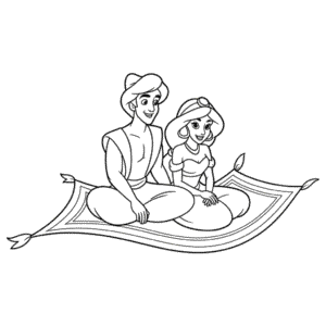 Dessin Facile Aladdin et Jasmine sur le Tapis