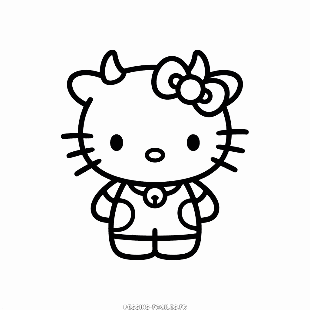 Dessin Facile Hello Kitty en Costume de Vache