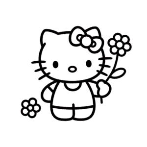 Dessin Facile Hello Kitty Tenant une Fleur