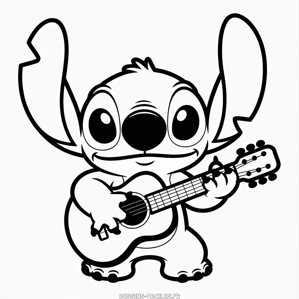 Dessin Facile Stitch Joue de la Guitare