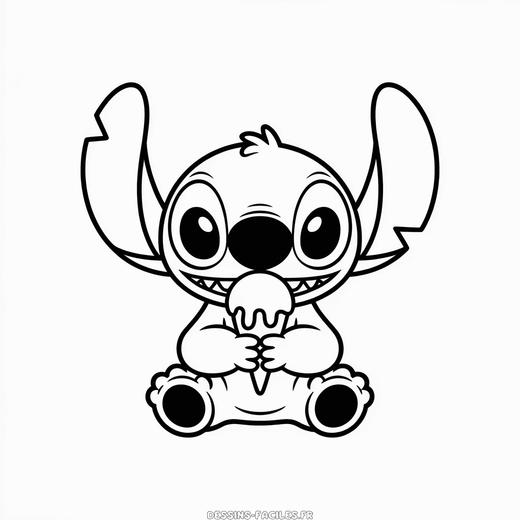 Dessin Facile Stitch Mangeant une Glace