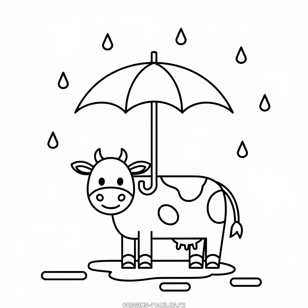 Dessin Facile Vache sous la pluie
