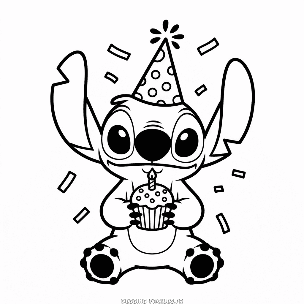 Dessin Facile Célébration d'Anniversaire de Stitch