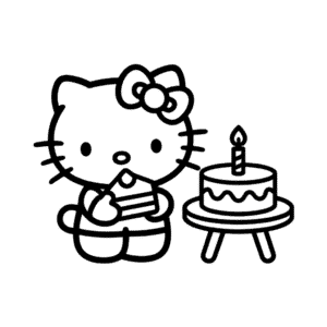 Dessin Facile Hello Kitty et le Gâteau d'Anniversaire