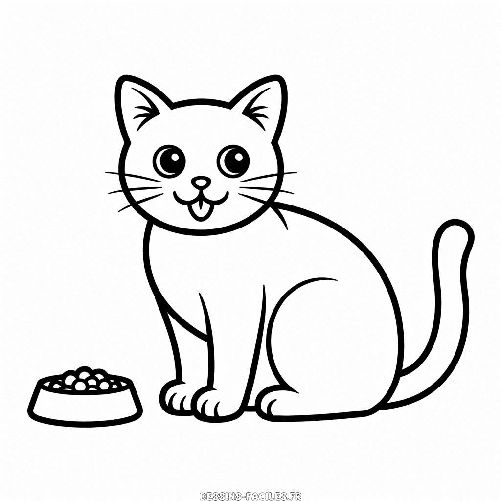 Dessin Facile Chat Mangeant de la Nourriture