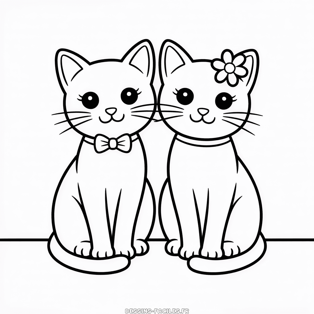 Dessin Facile Couple de Chats