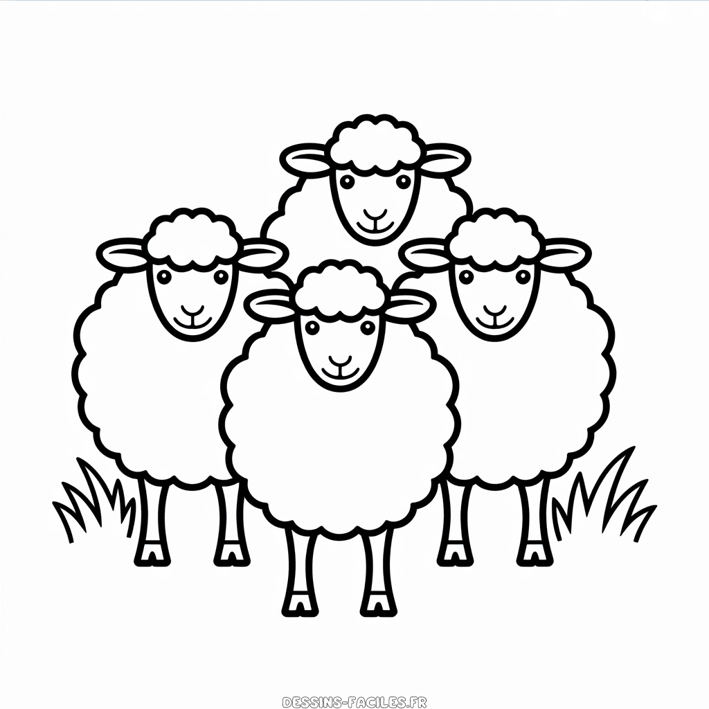 Dessin Facile Groupe de Moutons