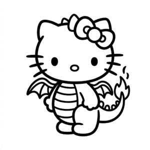 Dessin Facile Hello Kitty en Costume de Dragon