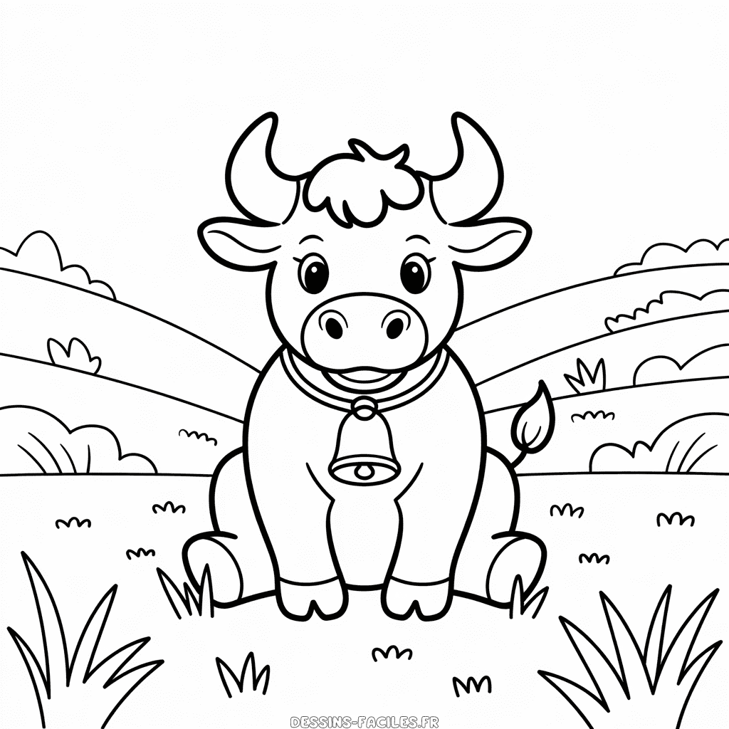 Dessin Facile Taureau dans l'herbe
