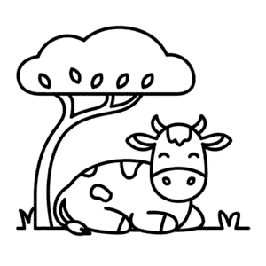 Dessin Facile Vache sous l'arbre