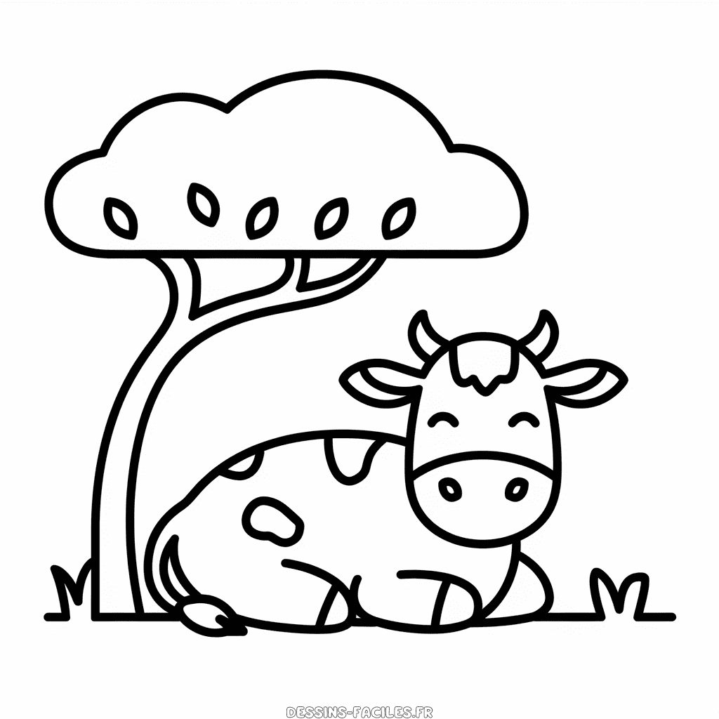 Dessin Facile Vache sous l'arbre