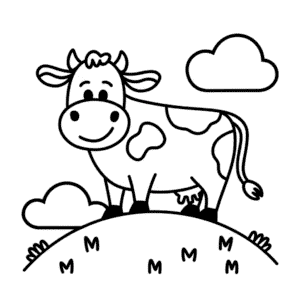 Dessin Facile Vache sur une colline