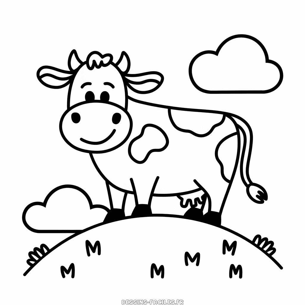 Dessin Facile Vache sur une colline