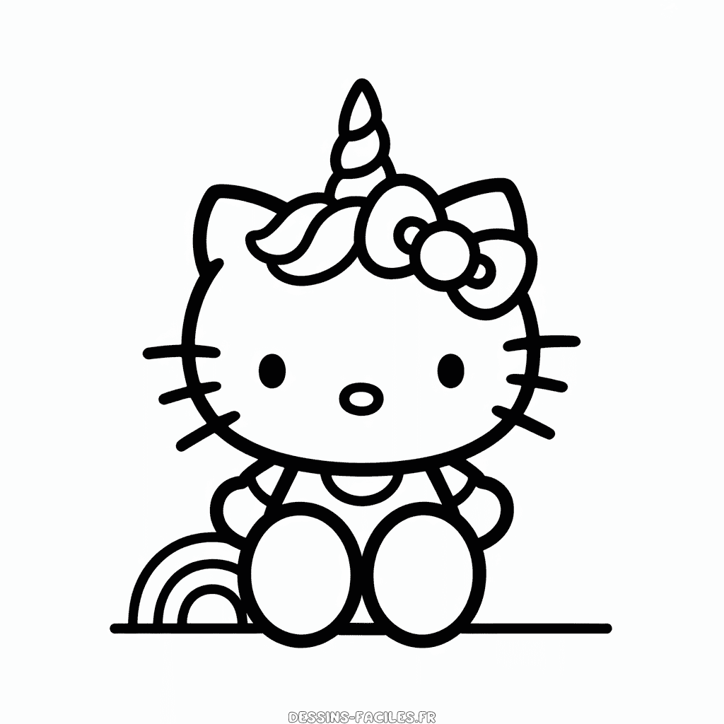 Dessin Facile Hello Kitty en Costume de Licorne
