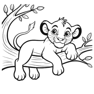 Dessin Facile Le Roi Lion Simba sur l'Arbre