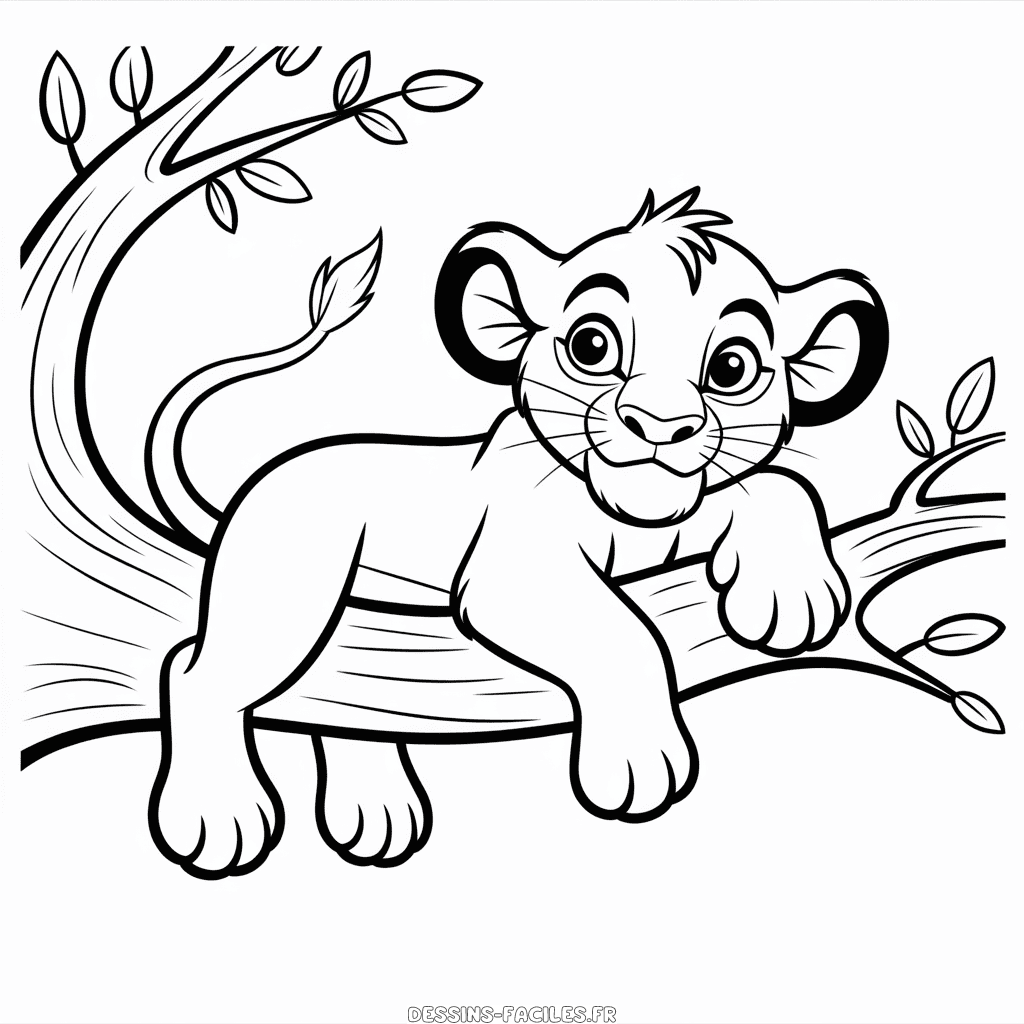 Dessin Facile Le Roi Lion Simba sur l'Arbre