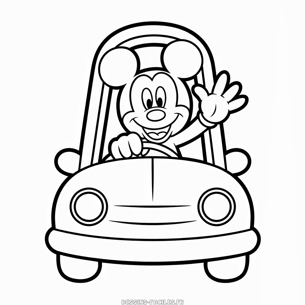 Dessin Facile Mickey en Voiture