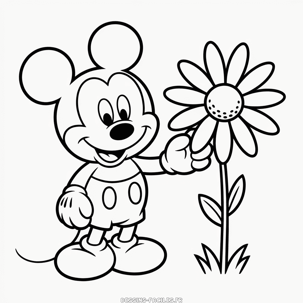 Dessin Facile Mickey Mouse et Fleur