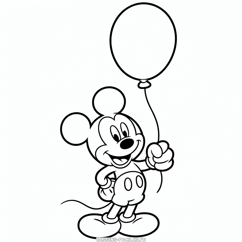 Dessin Facile Mickey Tenant un Ballon