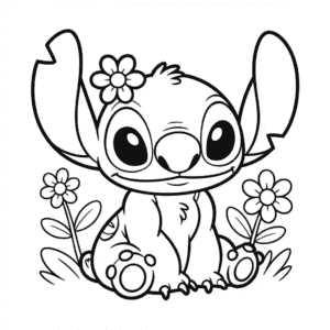 Dessin Facile Mignon Stitch et Fleurs