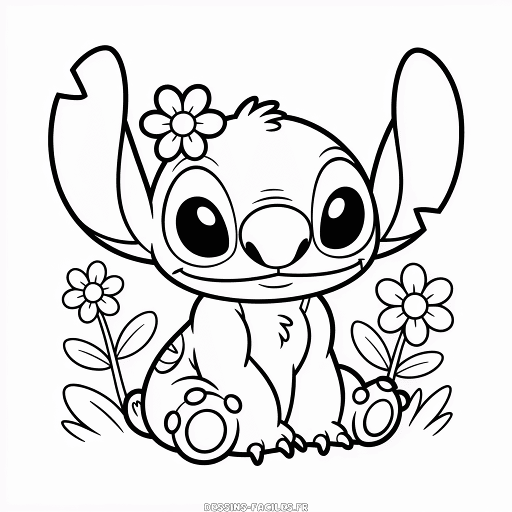 Dessin Facile Mignon Stitch et Fleurs