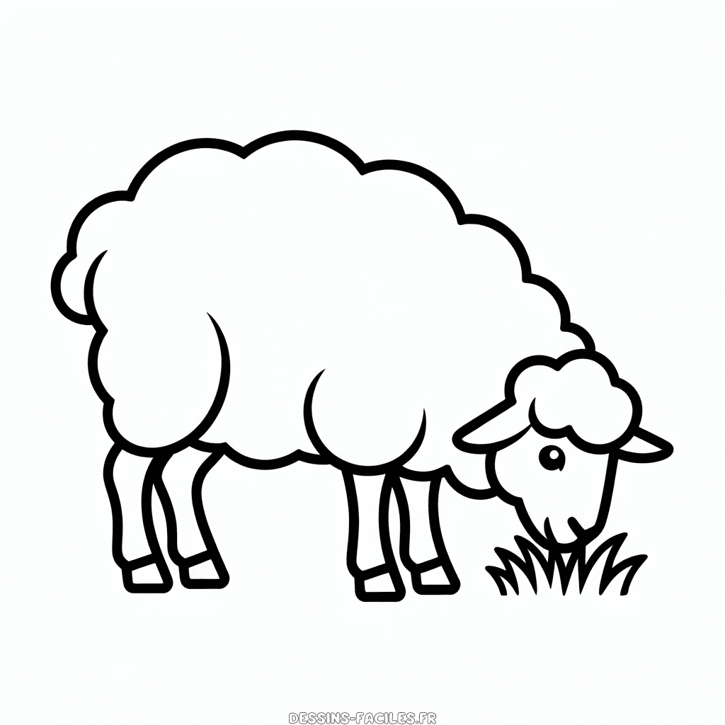 Dessin Facile Mouton qui mange de l'herbe