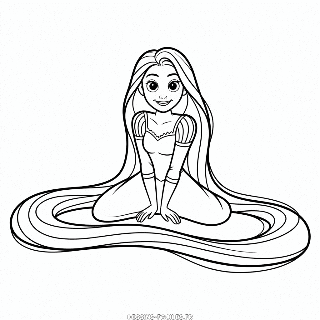 Dessin Facile Raiponce en Noir et Blanc