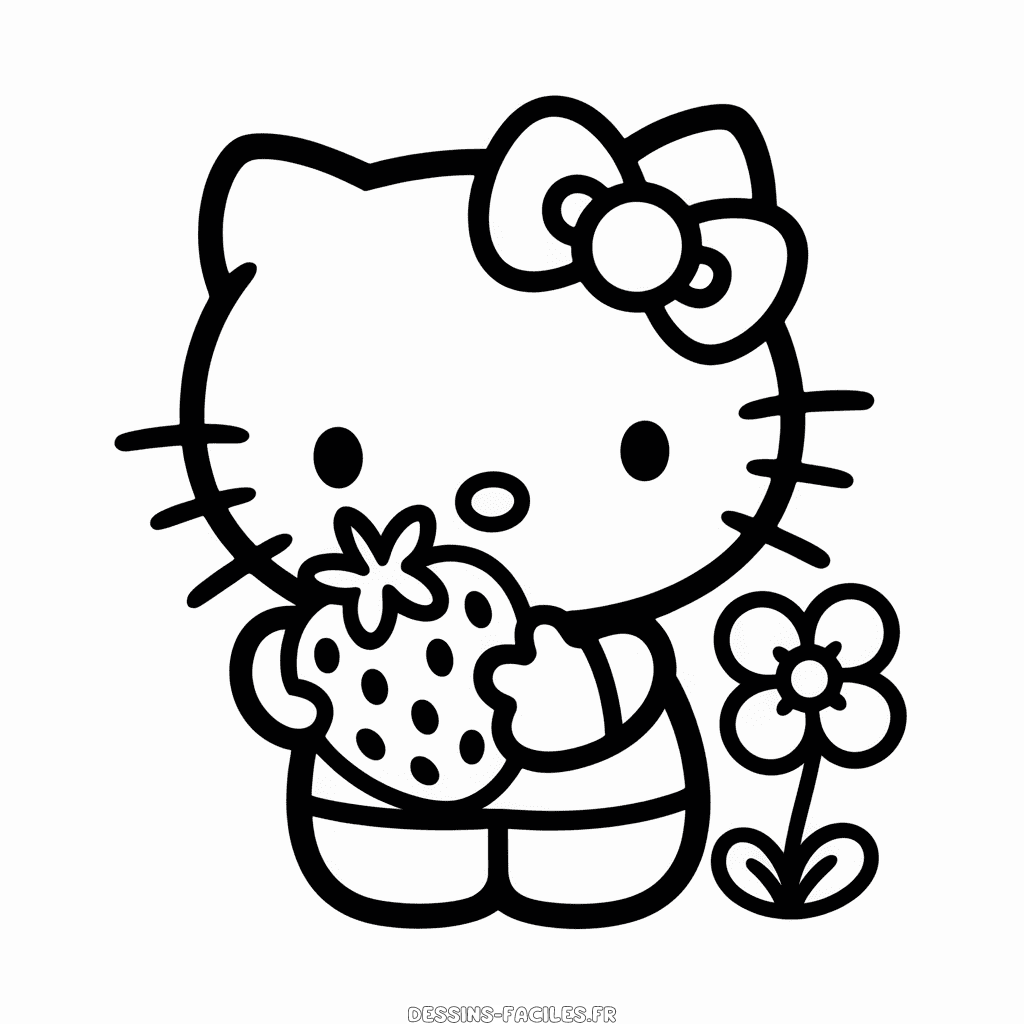 Dessin Facile Hello Kitty avec une Fraise