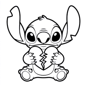 Dessin Facile Stitch avec un Cœur Brisé