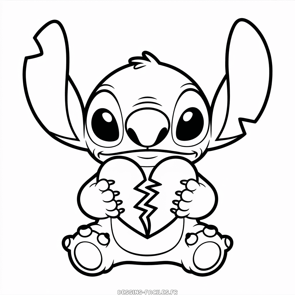 Dessin Facile Stitch avec un Cœur Brisé
