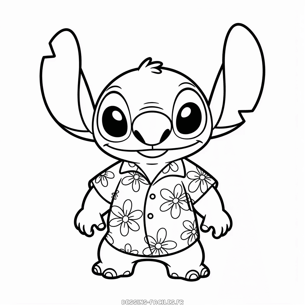 Dessin Facile Stitch en Chemise Hawaïenne