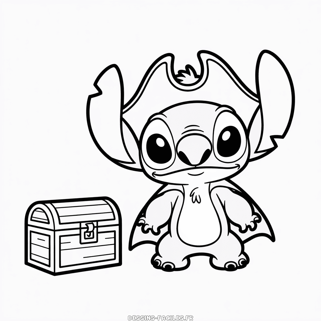 Dessin Facile Stitch en Costume de Pirate