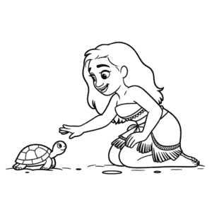 Dessin Facile Vaiana avec Tortue