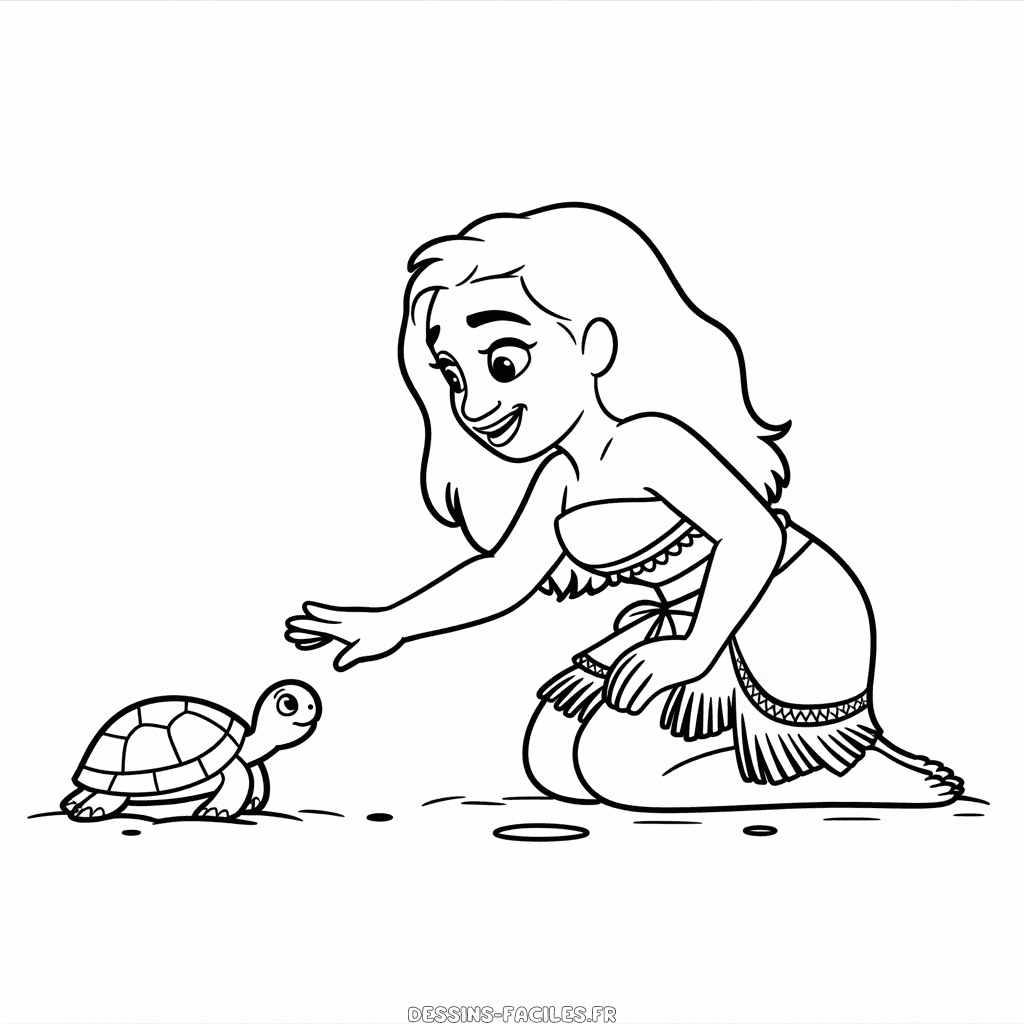 Dessin Facile Vaiana avec Tortue