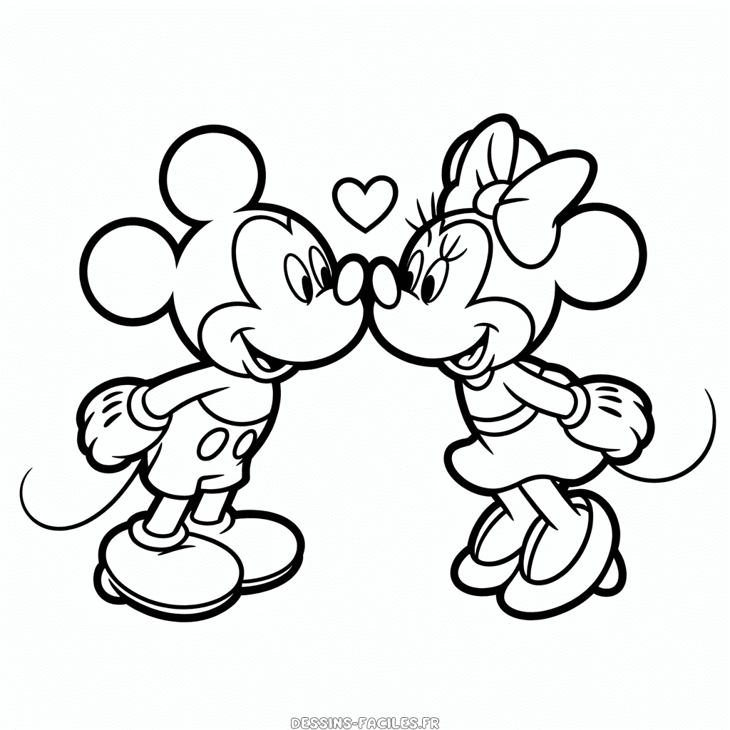 Dessin Facile Embrassant Mickey et Minnie