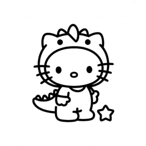 Dessin Facile Hello Kitty en Costume de Dinosaure