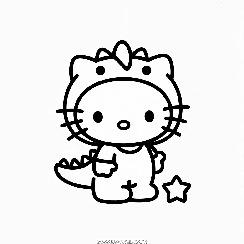 Dessin Facile Hello Kitty en Costume de Dinosaure