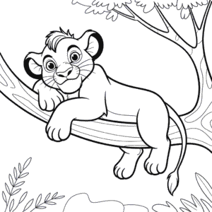 Dessin Facile Le Roi Lion Simba dans un Arbre
